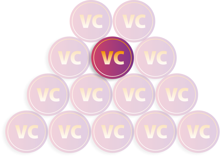 Vino Coins Highlight on TresorVino Platform A pyramid of Vino Coins with one coin prominently highlighted, symbolizing the in-app currency used for trading and rewards on the TresorVino platform.